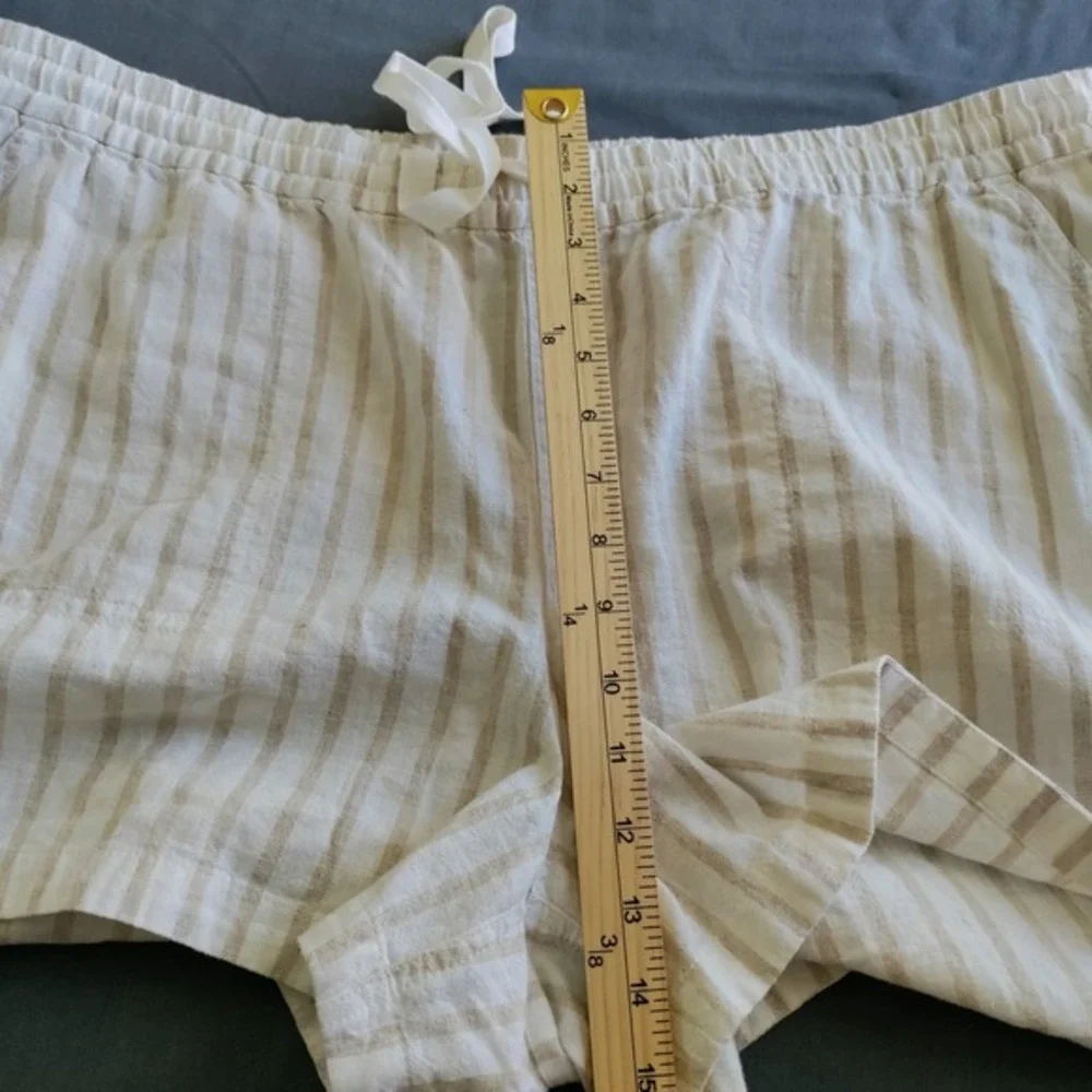 J Crew Linen Blend Beige‎ Stripe Drawstring Beach Resort Preppy Shorts Women 2X